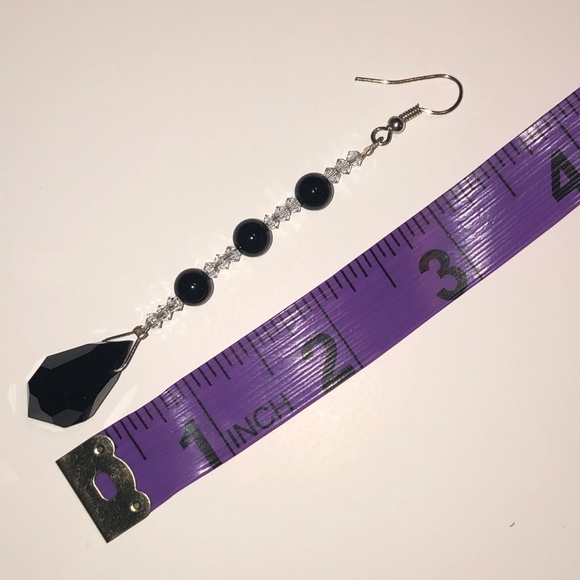 SOLD Jet and Swarovski Crystal Tux Drop Earrings - Picture 5 of 5